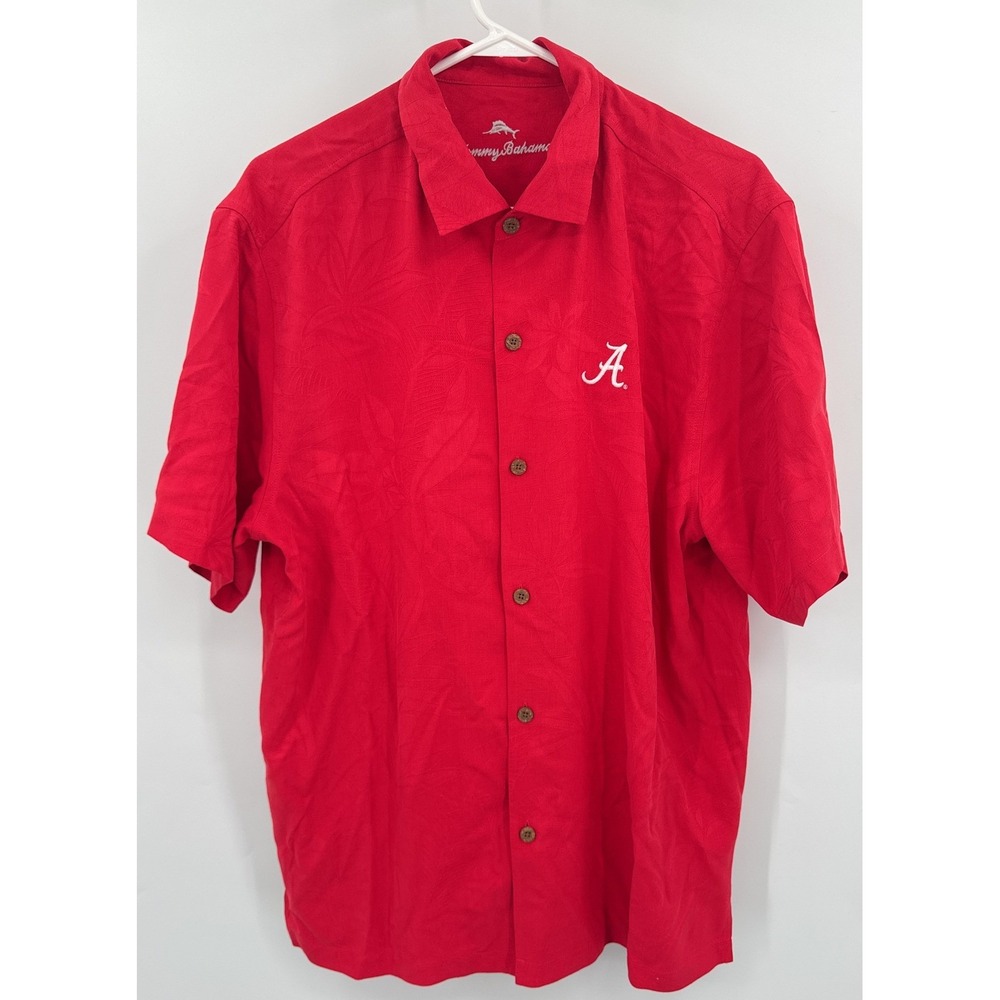 Tommy Bahama Alabama Crimson Tide Mens Large Red Silk Tropical Camp Shirt L